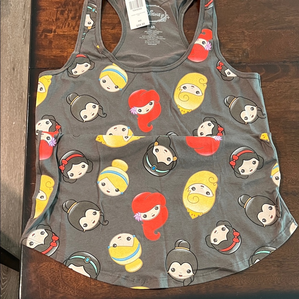 Disney princess Gray Tank Top with Colorful Princess Faces